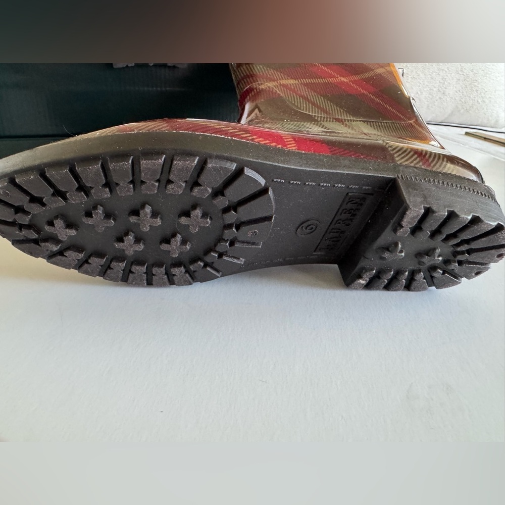 Ralph Lauren Rosalyn Rain Boots 6 plaid (sage & Burgundy) NWOT in box - Picture 7 of 10